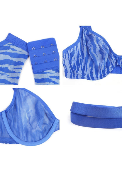 Zebra Wild Unlined Blue Underwire Mesh Bra Set